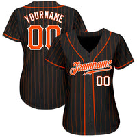 Custom Baseball Jersey - Black Orange Pinstripe Orange-White Authentic