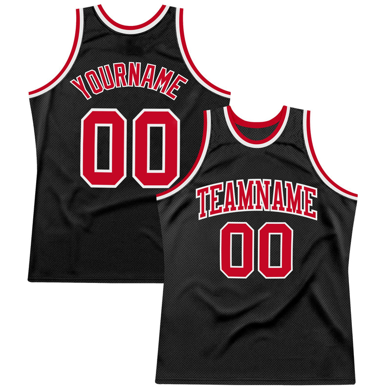 Custom Basketball Jersey - Black Red-White Authentic Throwback