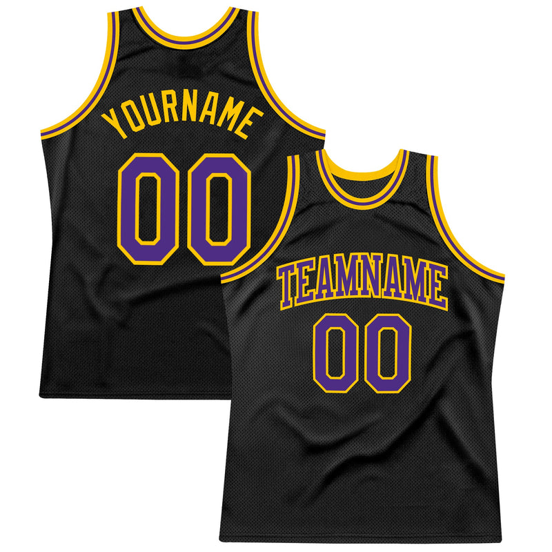 Custom Basketball Jersey - Black Purple-Gold Authentic Throwback