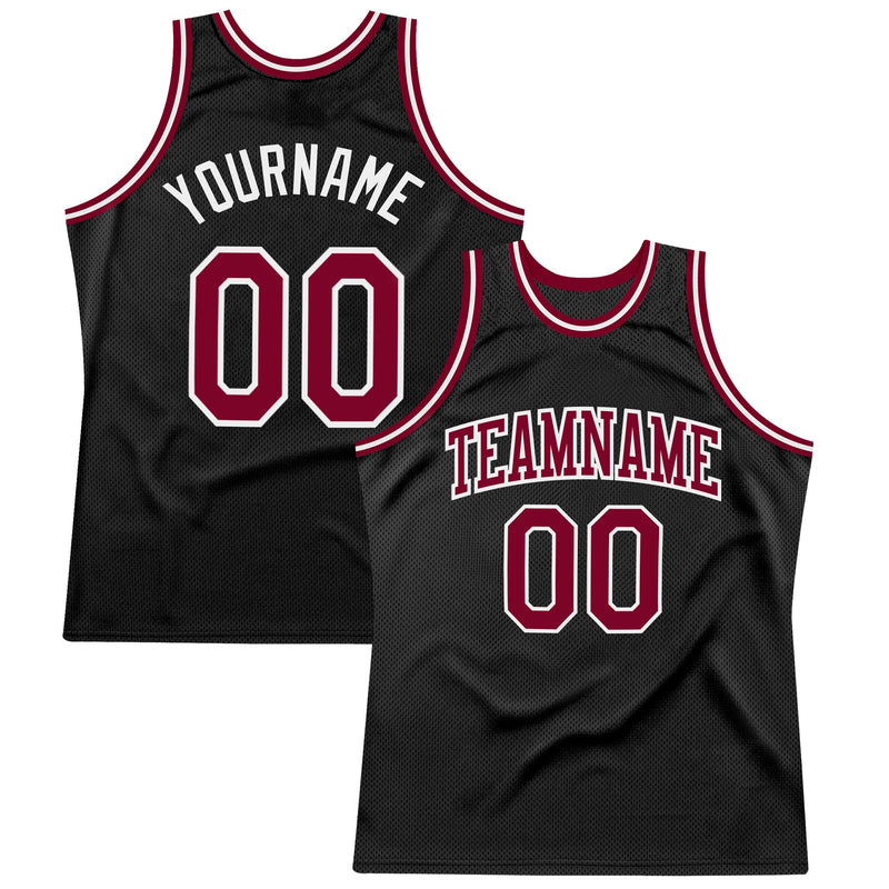 Custom Basketball Jersey - Black Maroon-White Authentic Throwback