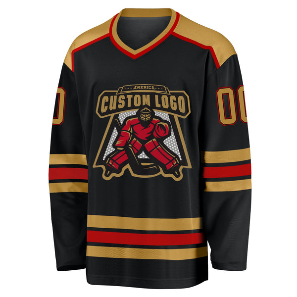Custom Hockey Jersey - Black Old Gold-Red