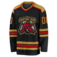 Custom Hockey Jersey - Black Old Gold-Red