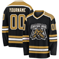 Custom Hockey Jersey - Black Old Gold-White