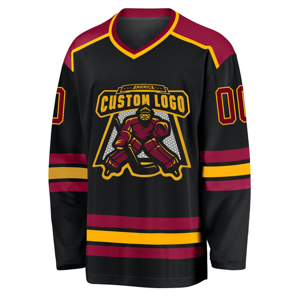 Custom Hockey Jersey - Black Maroon-Gold