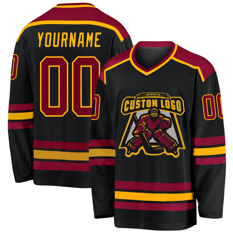 Custom Hockey Jersey - Black Maroon-Gold