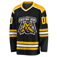 Custom Hockey Jersey - Black Gold-White