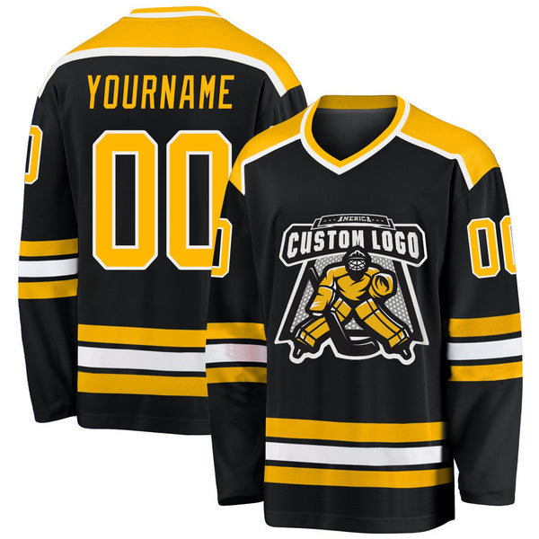 Custom Hockey Jersey - Black Gold-White