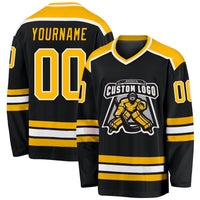 Custom Hockey Jersey - Black Gold-White