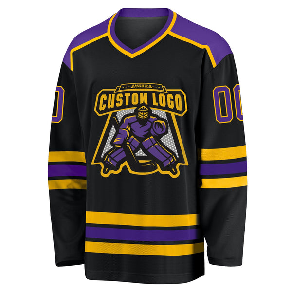 Custom Hockey Jersey - Black Purple-Gold