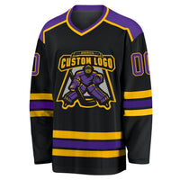 Custom Hockey Jersey - Black Purple-Gold