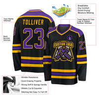 Custom Hockey Jersey - Black Purple-Gold