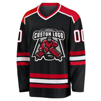 Custom Hockey Jersey - Black White-Red