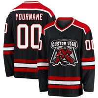 Custom Hockey Jersey - Black White-Red