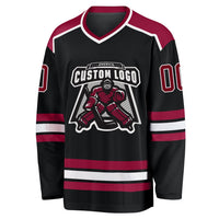 Custom Hockey Jersey - Black Maroon-White