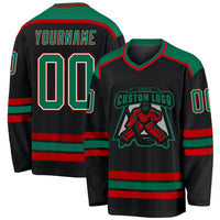 Custom Hockey Jersey - Black Kelly Green White-Red
