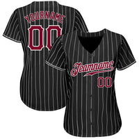 Custom Baseball Jersey - Black White Pinstripe Maroon-White Authentic