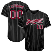 Custom Baseball Jersey - Black White Pinstripe Maroon-White Authentic