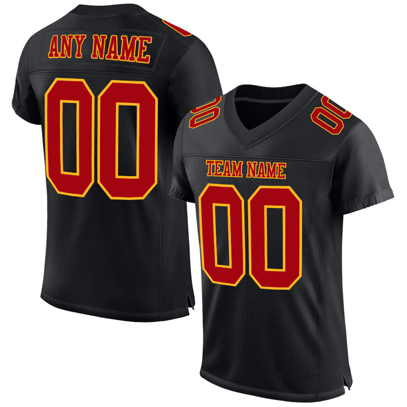 Custom Football Jersey - Black Red-Gold Mesh Authentic