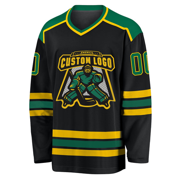 Custom Hockey Jersey - Black Kelly Green-Gold