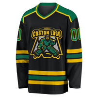 Custom Hockey Jersey - Black Kelly Green-Gold