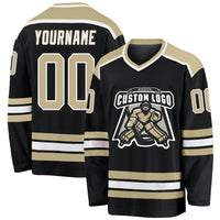 Custom Hockey Jersey - Black Vegas Gold-White