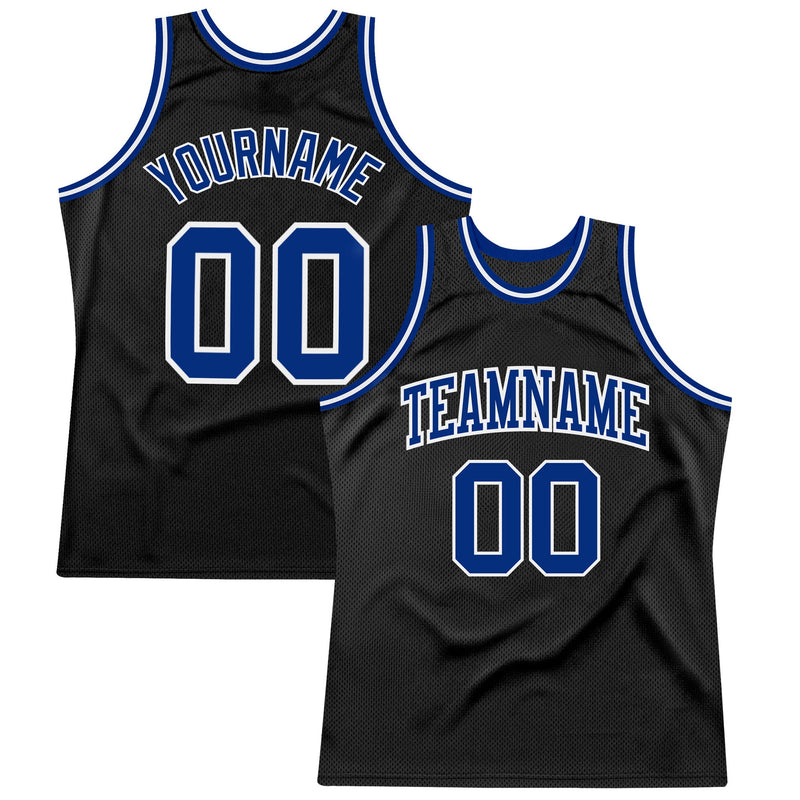 Custom Basketball Jersey - Black Royal-White Authentic Throwback