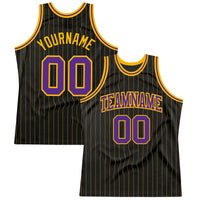 Custom Basketball Jersey - Black Gold Pinstripe Purple-Gold Authentic