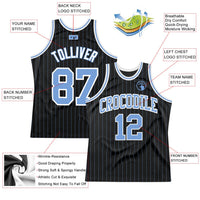 Custom Basketball Jersey - Black Light Blue Pinstripe Light Blue-White Authentic