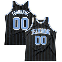 Custom Basketball Jersey - Black Light Blue Pinstripe Light Blue-White Authentic