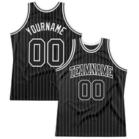 Custom Basketball Jersey - Black White Pinstripe Black-White Authentic