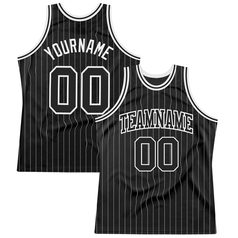 Custom Basketball Jersey - Black White Pinstripe Black-White Authentic