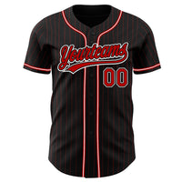 Custom Baseball Jersey - Black Red Pinstripe Red-White Authentic