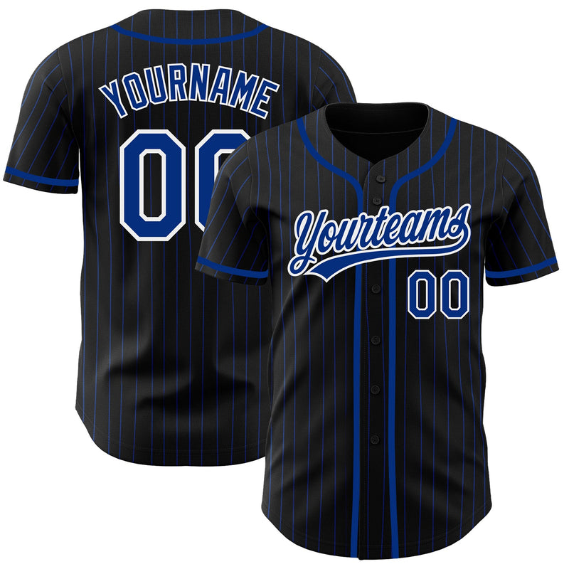 Custom Baseball Jersey - Black Royal Pinstripe Royal-White Authentic