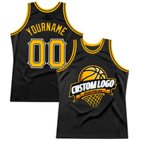 Custom Basketball Jersey - Black Gold-White Authentic Throwback