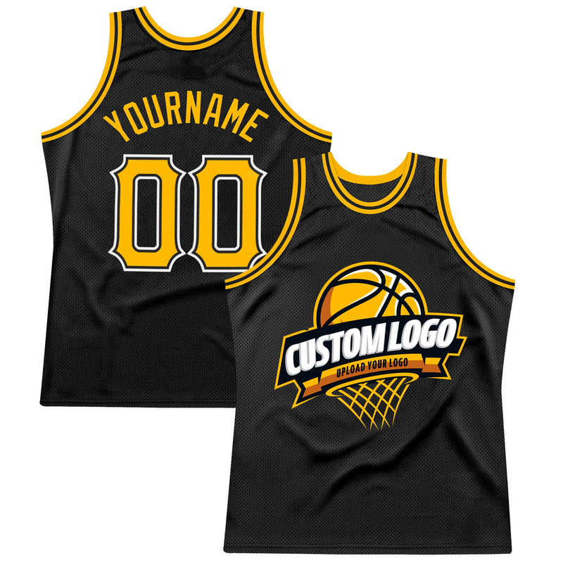 Custom Basketball Jersey - Black Gold-White Authentic Throwback