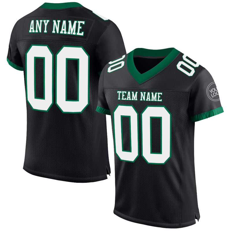 Custom Football Jersey - Black White-Kelly Green Mesh Authentic