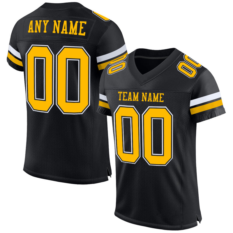 Custom Football Jersey - Black Gold-White Mesh Authentic