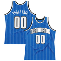 Custom Basketball Jersey - Blue White Pinstripe White-Black Authentic