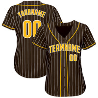 Custom Baseball Jersey - Brown White Pinstripe Gold-White Authentic