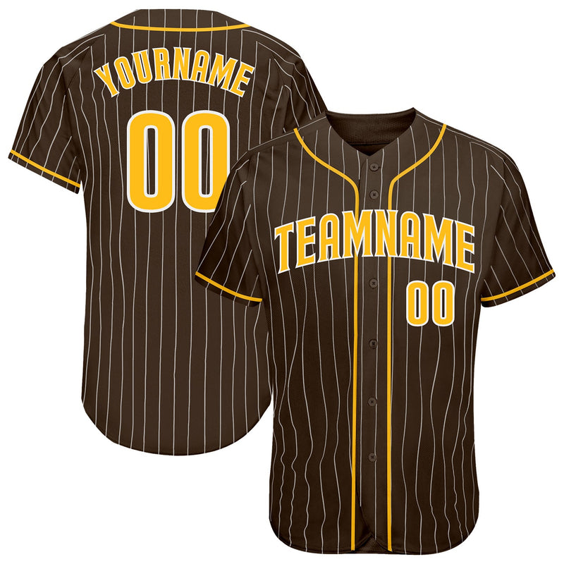 Custom Baseball Jersey - Brown White Pinstripe Gold-White Authentic