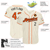 Custom Baseball Jersey - Cream Black Pinstripe Orange-Black Authentic