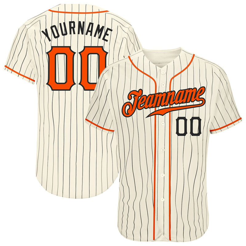 Custom Baseball Jersey - Cream Black Pinstripe Orange-Black Authentic