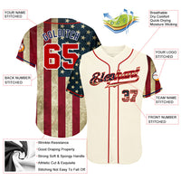 Custom Baseball Jersey - Cream Red-Navy 3D American Flag Authentic