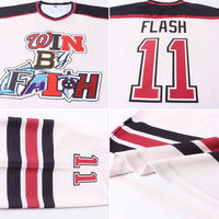 Custom Hockey Jersey - Cream Crimson-Black
