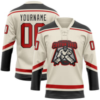 Custom Hockey Jersey - Cream Red-Black Lace Neck