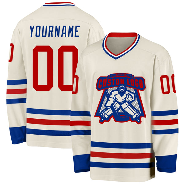 Custom Hockey Jersey - Cream Red Royal-White