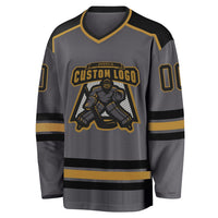 Custom Hockey Jersey - Steel Gray Black-Old Gold