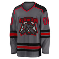 Custom Hockey Jersey - Steel Gray Red-Black