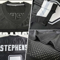 Custom Football Jersey - Black White-Silver Mesh Authentic
