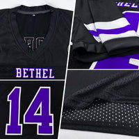 Custom Football Jersey - Black Purple-White Mesh Authentic